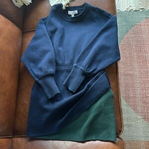 Something Navy blue and green color block sweater dress